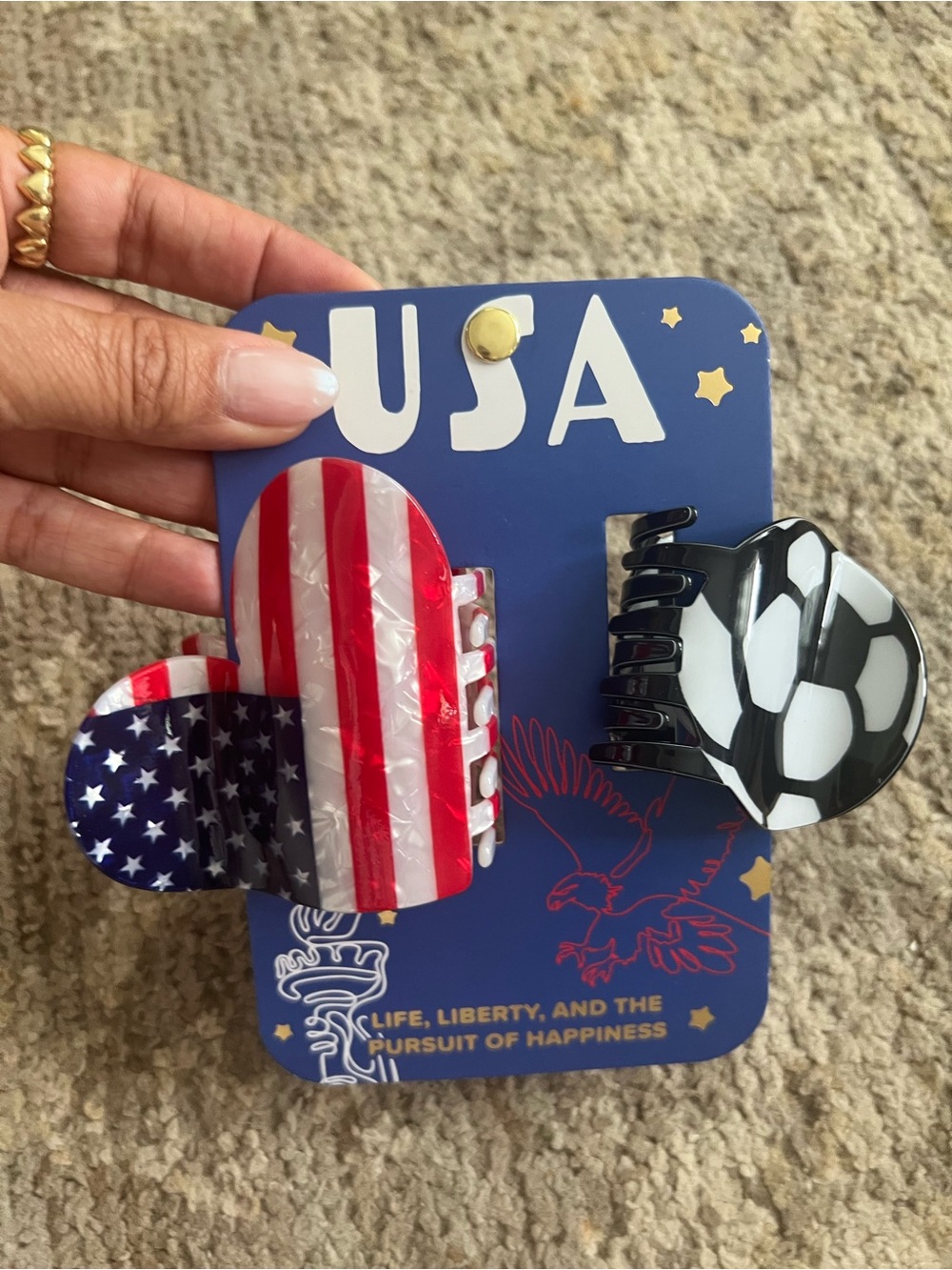 USA Flag & Soccer Hair Clips - Red, White, Blue, Black - Picture 2 of 9